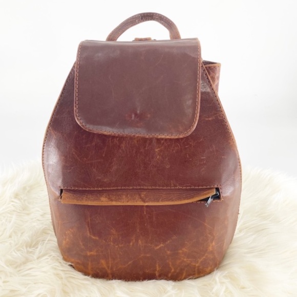 The Trading Company Handbags - Genuine Brown Leather Vintage Mini Backpack
